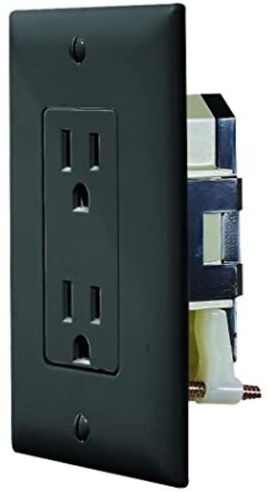 RV Designer S817, Self Contained Dual Outlet with Cover Plate, Black, AC Electrical