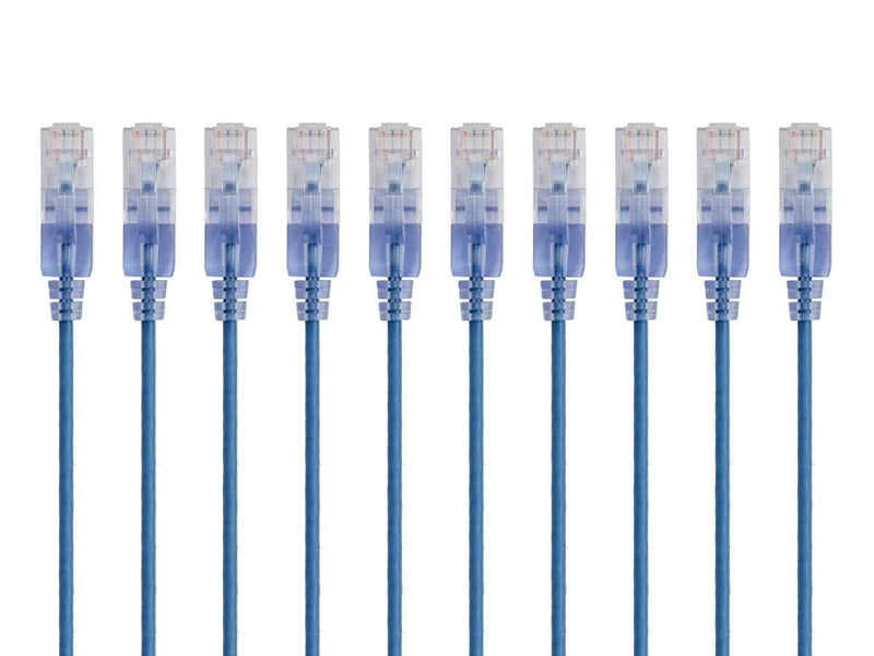 Monoprice Cat6A Ethernet Patch Cable - Snagless RJ45, 550Mhz, 10G, UTP, Pure Bare Copper Wire, 30AWG, 10-Pack, 3 Feet, Blue - SlimRun Series 10 Pack