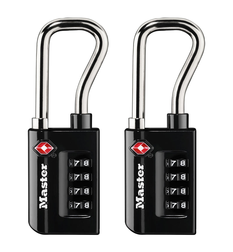 Master Lock TSA Approved Combination Luggage Lock Black 2-Pack 4696THC | Heavy Duty Set Your Own 4-digit Combination Lock For Suitcases, Backpacks, Airport Security, 1-7/8" Extended Shackle 2 Pack
