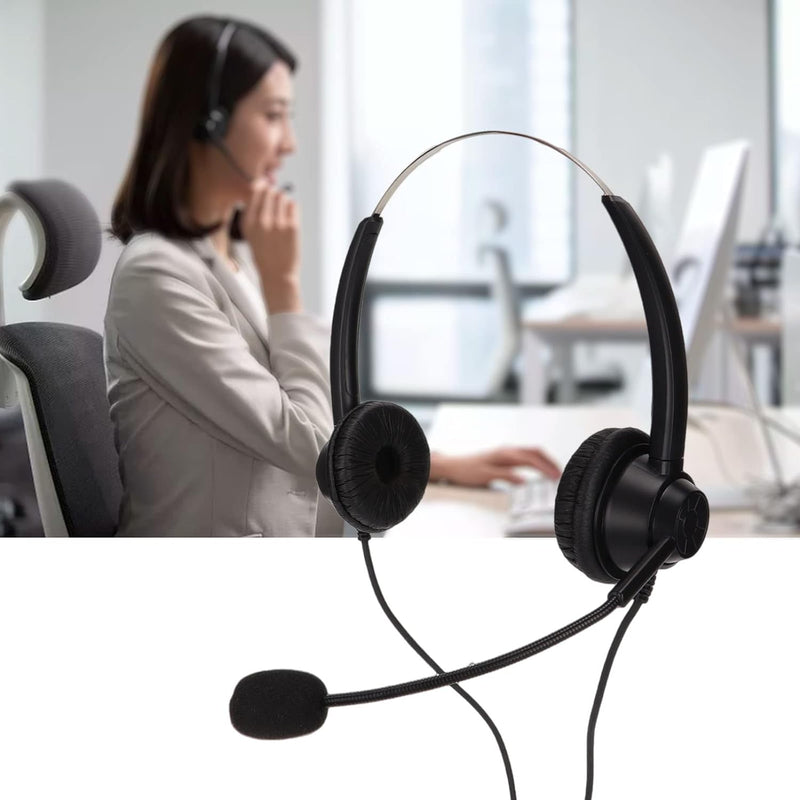  [AUSTRALIA] - TelPal Telephone Headset, Hands-Free Call Center Noise Cancelling Corded Binaural Headset Headphone 4-Pin RJ9 Crystal Head Mic Microphone Desk Phone -Telephone Counseling Services,Insurance, Hospitals