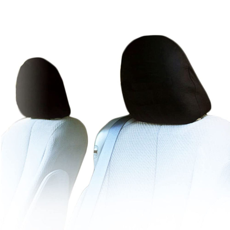 Universal Headrest Covers for Cars & Trucks - Solid Black Polyester with Foam Backing - Set of 2 Durable, Stylish Headrest Protectors for Most Vehicle Models - Easy to Install