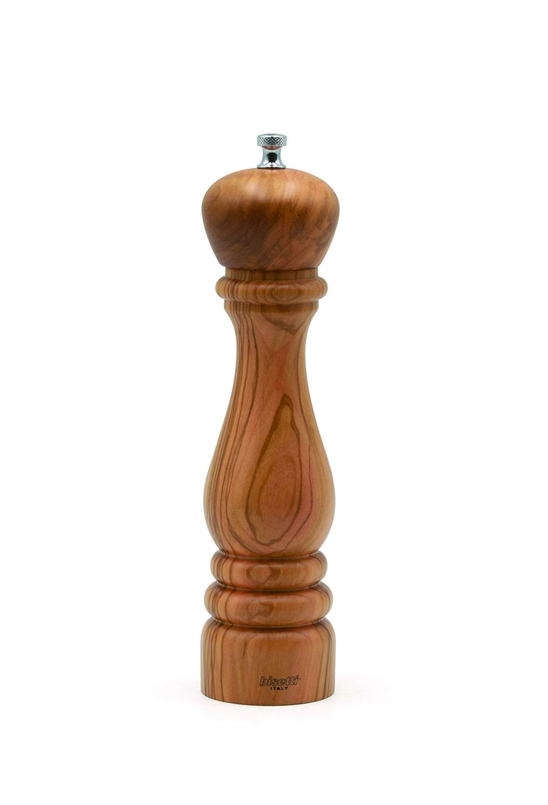 Bisetti Imperia 9.8 Inch Olive Wood Pepper Mill With Adjustable Grinder