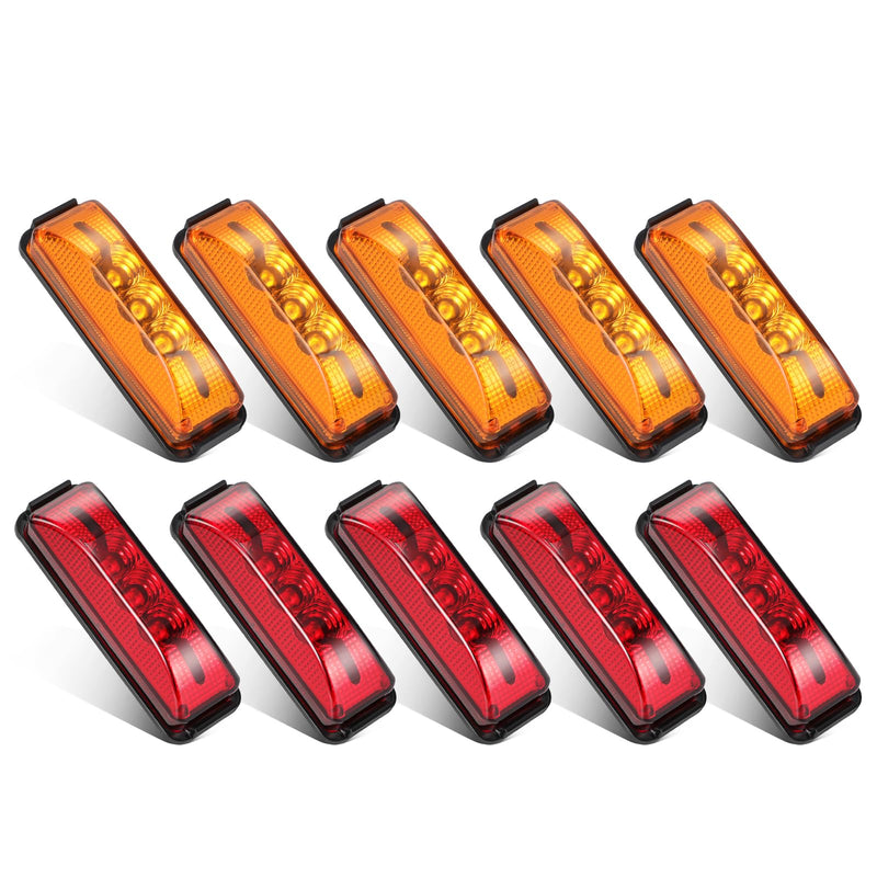 Partsam 10Pcs 3.9 inch 3LED Side Marker Clearance Lights with Reflectors for RV Truck Trailer Camper UTE UTV, Sealed Waterproof, 12V, Surface Mount (5 Amber+5 Red) Amber/Red