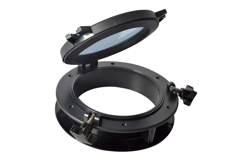 Amarine Made Boat Yacht Round Opening Portlight Porthole 8.5" Replacement Window Port Hole - ABS & Clear Tempered Glass - Black