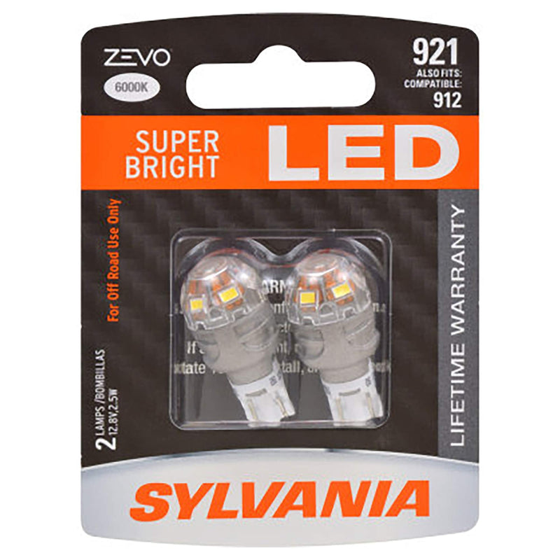 SYLVANIA - 921 T-16 W16W ZEVO LED White Bulb - Bright LED Bulb, Ideal for Interior Lighting - Map, Dome, Trunk, Cargo and License Plate (Contains 2 Bulbs)
