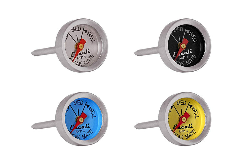 Escali AHS1-4 Easy Read Mini Steak Thermometer Set, Dial Reads Rare, Medium & Well, Dishwasher Safe, Silver Mini (4 Pack)