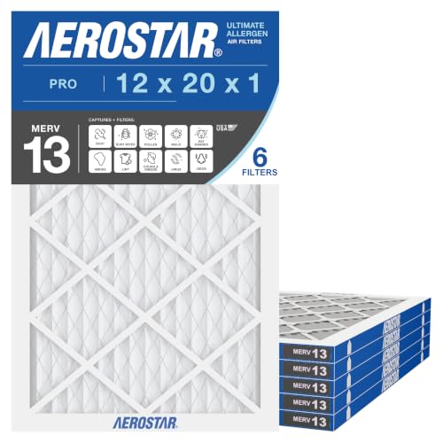 Aerostar Air Filter 12x20x1 MERV 13 AC Filter, HVAC, Furnace Filter, 6 Pack