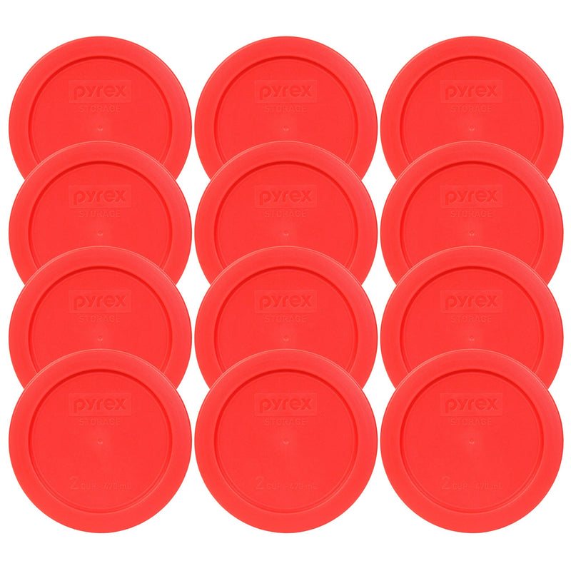 Pyrex 7200-PC 2 Cup Red Food Storage Replacement Lids (12-Pack) - Made in USA