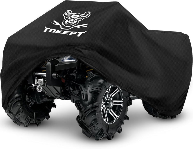 ATV Cover, Heavy Duty Black Waterproof Oxford Fabric Protective 4 Wheeler Quad Cover for 86" Kawasaki Honda Polaris Yamaha (86''L x 38''W x 42''H) XXL-86''L x 38''W x 42''H