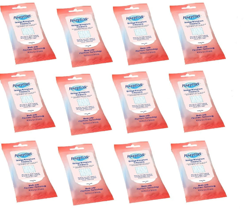 Dental Floss for Bridges and Implants, 12 Packs - Implant Floss Threaders for Bridges with Extra-Thick Proxy Brush for Optimal Dental Care - Bridge and Implant Cleaners by ProxySoft