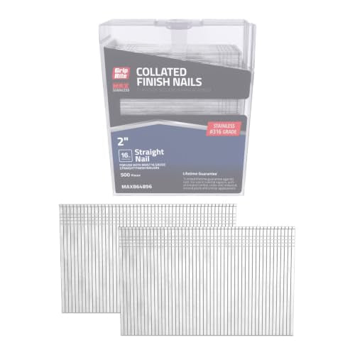 Grip Rite Prime Guard MAXB64896 2-inch 316 Stainless Steel 16-gauge Straight Finish Nail, 500 per Belt Clip