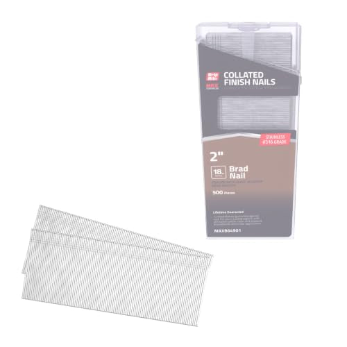 Grip Rite Prime Guard MAXB64901 2-inch 316 Stainless Steel 18-gauge Brad Nail, 500 per Belt Clip