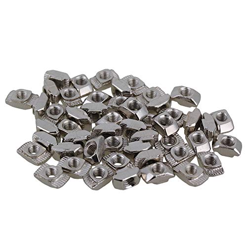20 Series T Nuts Aluminum Slot Carbon Steel T Slot Nut Hammer Head Fastener Nut with M4 Thread European Standard Silver Pack of 50