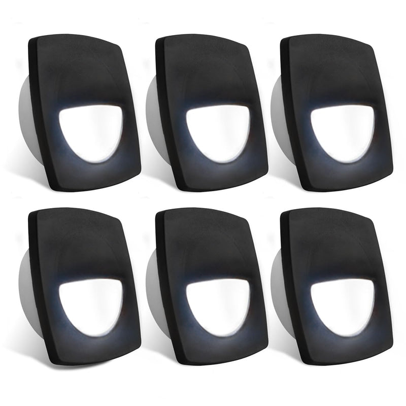 Dream lighting 12volt LED Black Recessed Companion Way Courtesy Light for Marine Ship Boat Cabin, RV Stair Step Light, Exterior Patio Garden Landscape Lighting –Square, Cool White, Pack of 6