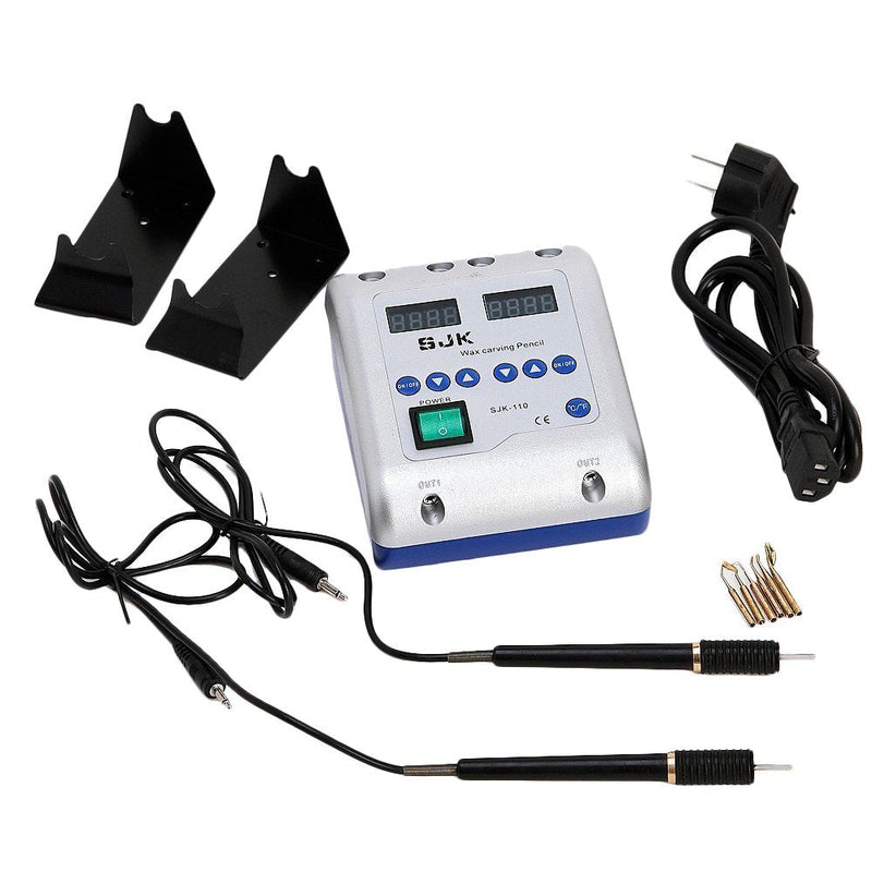 Electric Waxer Carving Knife Machine Double Pen and 6 Wax Tip Pot for Dental Lab