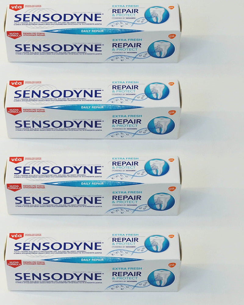 Sensodyne: "Repair & Protect Extra Fresh" Toothpaste, Powered by NovaMin * 2.53 Fluid Ounce (75ml) Tube (Pack of 4) * [ Italian Import ]