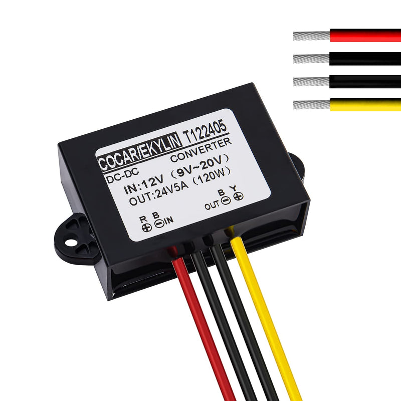 DC 12v Step up to 24v Converter Regulator 5A 120W Power Supply Adapter for Motor Car Truck Vehicle Boat Solar System etc.(Accept DC9-20V Inputs) DC 12V to 24V 5A