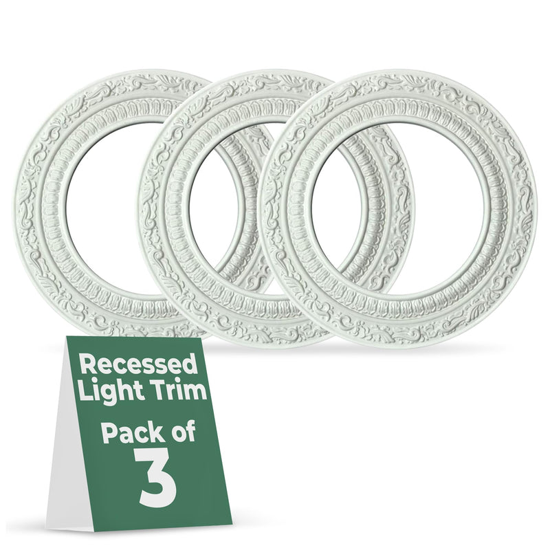 Renovators Supply Manufacturing Recessed Lighting Trim 10 in. Wide White Polyurethane Ornate Recessed Ceiling Light Trims Pack of 3 White - Rosette