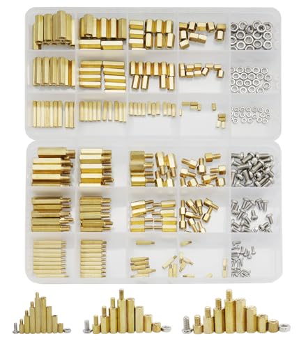Raogoodcx® 360pcs M2 M3 M4 Male Female Brass Spacer Standoff Screw Nut Assortment Kit with Box