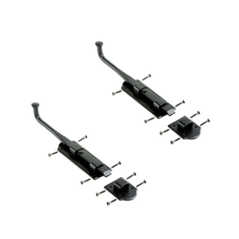 Renovators Supply Manufacturing Slide Bolt Latch 9 in. Black Iron Ball Tip Style Slide Bolt with Mounting Hardware Pack of 2