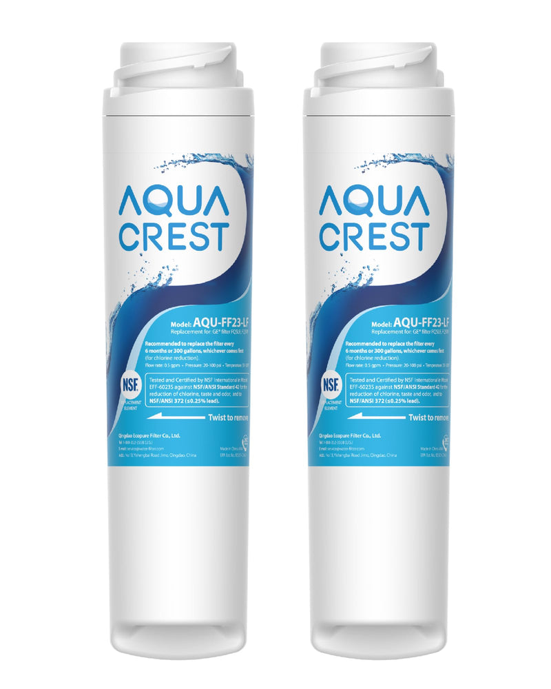 AQUA CREST FQSLF, FQSVF Under Sink Water Filter, Replacement for GE FQSLF, FQSVF, FQSVN, FQROPF, Compatible with GE GXSV65R, PXRQ15F, PNRQ15F, NSF 42 Certified, Model No.AQU-FF23-LF, 2 Pack