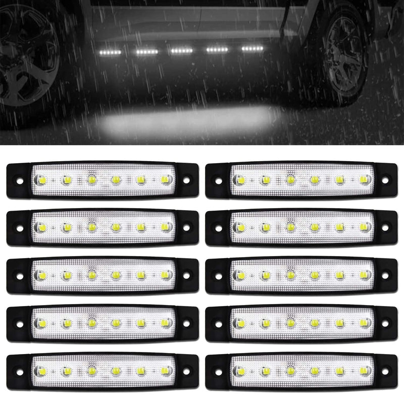 FXC 10x 6 LED Clearence Truck Bus Trailer Side Marker Indicators Light Tail Taillight Brake Stop Lamp 12V (White) White