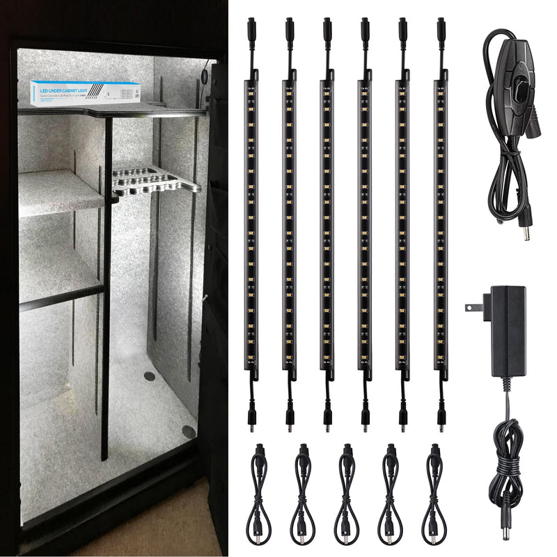 TORCHSTAR LED Safe Lighting Kit, (6) 12 Inch Linkable Light Bars + Rocker Switch + UL Power Adapter, 900LM, Input 100-240V, for Under Cabinet Gun Safe Locker Closet Showcase, 5000K Daylight Daylight (5000K)