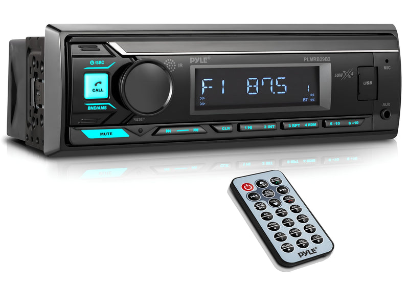 Pyle Marine Bluetooth Stereo Radio - 12v Single DIN Style Boat In dash Radio Receiver System with Built-in Mic, Digital LCD, RCA, MP3, USB, AM FM Radio - Remote Control - PLMRB29B (Black) Black