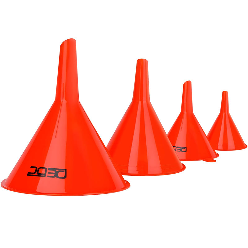 DEDC Oil Funnels, Gas Funnels, Plastic Funnel Set for Car, Automotive, Kitchen, Mini Small Large Red (4pcs Gas Plastic Funnel) 4pcs Gas Plastic Funnel