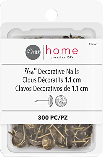 Dritz Home 44252 Hammered Decorative Nails, 7/16-Inch, Antique Brass (300-Piece) 300-Piece