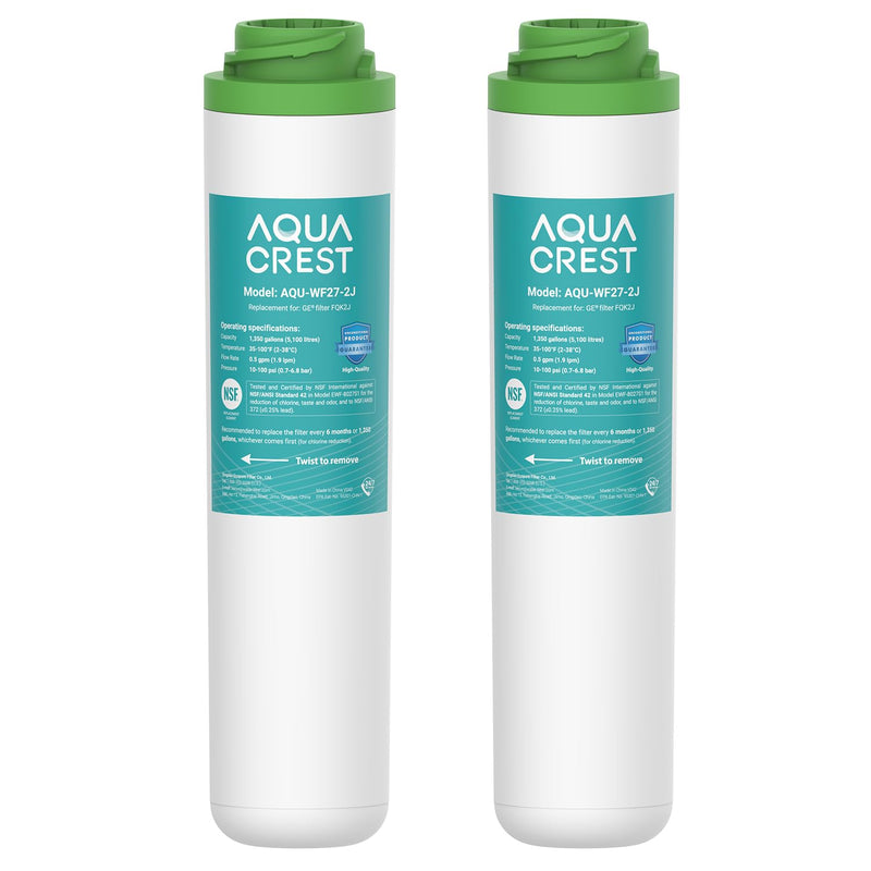 AQUA CREST FQK2J Under Sink Water Filter, Replacement for GE FQK2J, FQK1K, Compatible with GE GXK255TBN, NSF/ANSI 42 372 Certified, 1320 Gallons Dual Flow Drinking Water Replacement Filters, 2 Pack