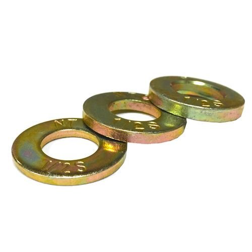 (100) 1/4 Grade 8 Hardened SAE Flat Washers Zinc Yellow 0.625 inches