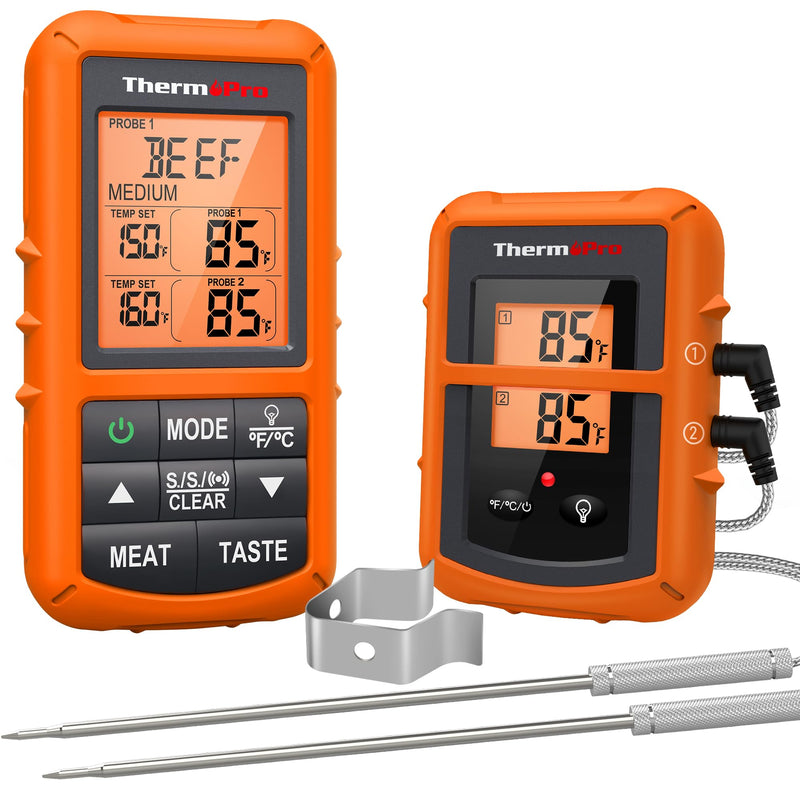 ThermoPro TP20 500FT Wireless Meat Thermometer with Dual Meat Probe, Digital Cooking Food Meat Thermometer Wireless for Smoker BBQ Grill Thermometer Beef Steak Fish Turkey Thermometer Orange