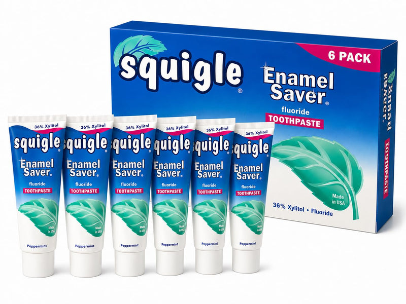 Squigle Enamel Saver Toothpaste (Canker Sore Prevention & Treatment) Prevents Cavities, Perioral Dermatitis, Bad Breath, Chapped Lips - 6 Pack