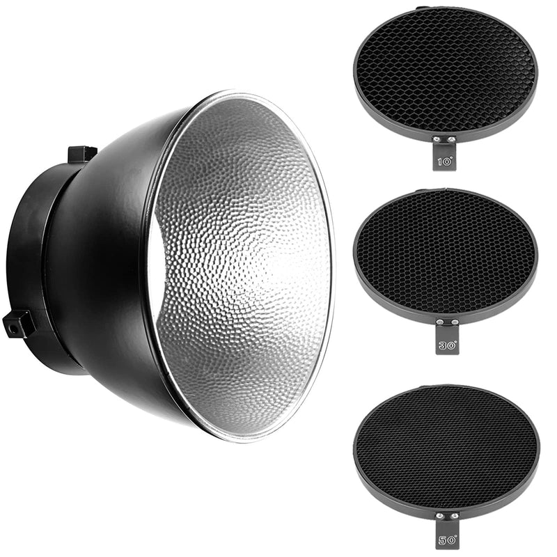 Neewer 7inch/ 18cm Standard Reflector Diffuser with 10/30/50 Degree Honeycomb Grid for Bowens Mount Studio Light Strobe Flash NK-NABOGD-103050