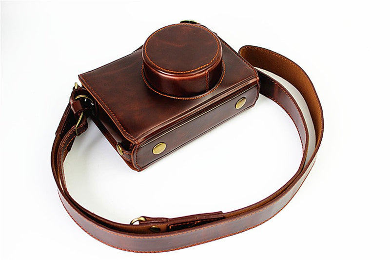 X100 Case, BolinUS Handmade PU Leather Fullbody Camera Case Bag Cover for Fujifilm Fuji X100 X100S X100T Bottom Opening Version + Neck Strap -Coffee Multi-Colored