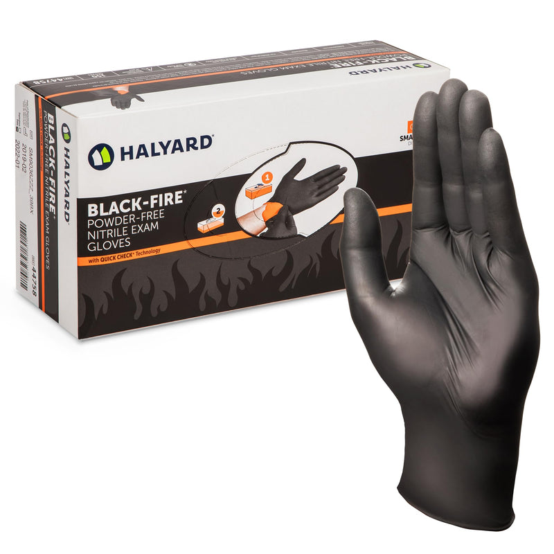 HALYARD Black-FIRE Nitrile Exam Gloves with Quick Check, 5.5 mil, 9.5 Inches, Black/Orange - Powder-Free Disposable Gloves Medium (Pack of 150)