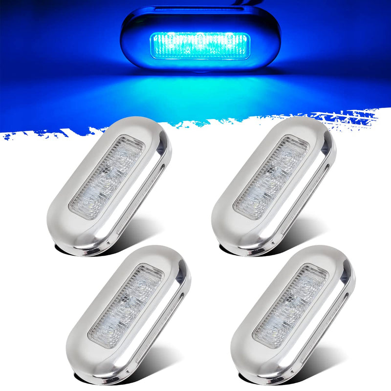 Partsam 4pcs 3" Blue LED Oblong Courtesy Light for Marine Deck Transom Stern, Yacht, Pontoon, Fishing Boat, Kayak, Sailboat - Sealed Cabin Lights, 12V, Clear Lens, Surface Mount