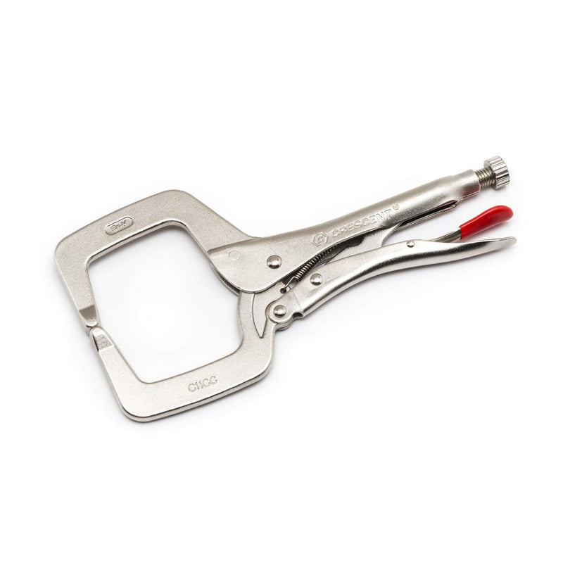 Crescent Locking C-Clamp with Swivel Pad Tips - Heavy-Duty Adjustable Clamp with Hex Key Recess & Compound Action - C11CCSVN - 11", Red