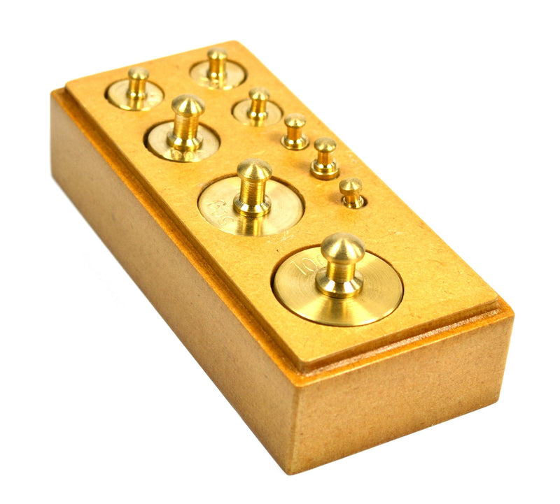 Eisco - 9-Piece Brass Weight Set, Primary Weights (1g-100g), Educational Lab Balance Masses, Includes Hardwood Storage Block, Science Classroom Resource