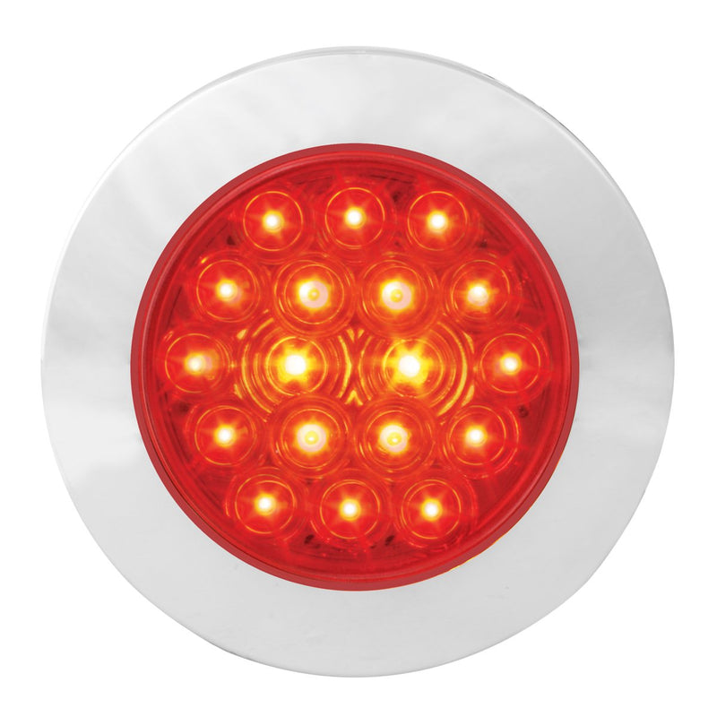 Grand General 75902 LED Light (4" Round Flange Mount Red 18 with Red Lens and Chrome Twist-On Bezel) Red/Red