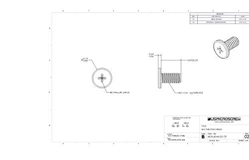 M2-0.4 X 4MM Machine Screw Stainless Steel Thin Pan Head Phillips Drive (100 Pcs) - M20-40-M-SS-TP