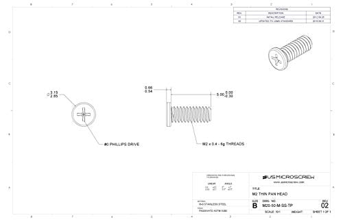 M2-0.4 X 5MM Machine Screw Stainless Steel Thin Pan Head Phillips Drive (100 Pcs) - M20-50-M-SS-TP