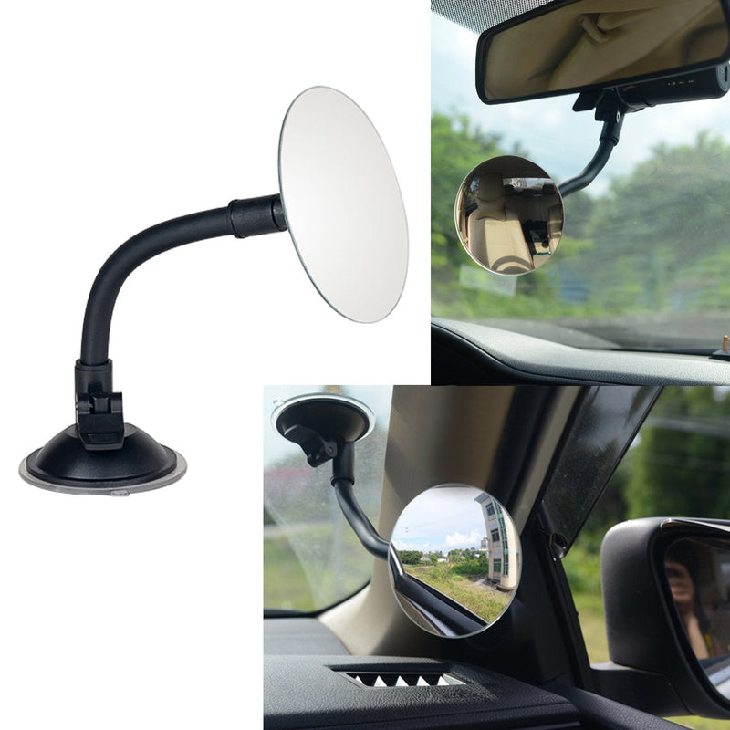 Suction Cup Car Baby Mirror, Ampper Adjustabe Long Arm HD Glass Convex Wide Angle Interior Rearview Baby Rear Facing Mirror (Frameless Round, 3.35") Suction Cup Round