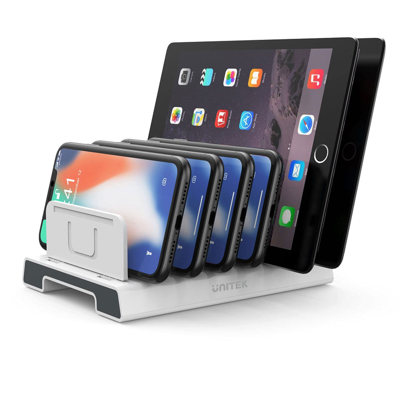 Unitek Adjustable Universal Multi Device Organizer Dock Stand Holder Compatible for iPhone, iPad, Kindle, Fire Tablet, Samsung Galaxy, Google Nexus, Pixel, All Electronic Devices-No Charging Port White, Organizer Stand