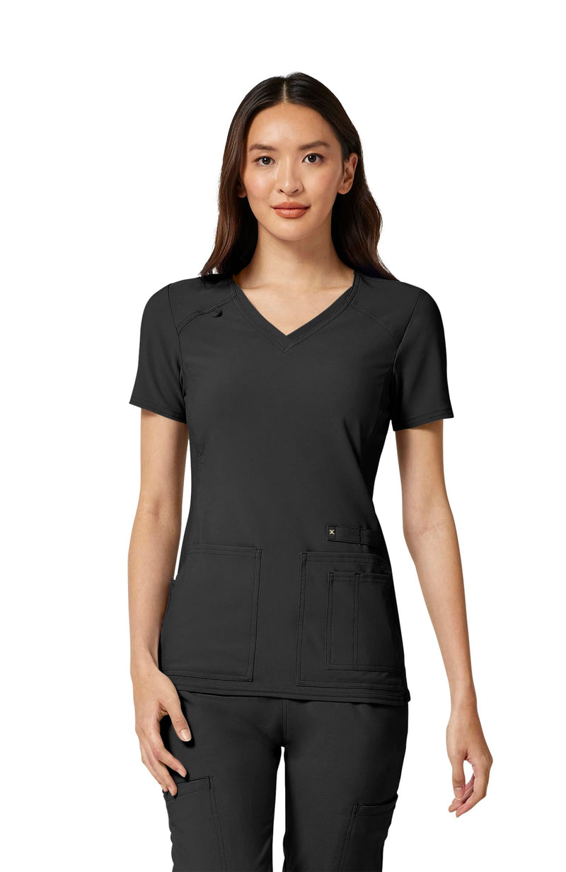 Cherokee Women's Medical Scrub Top Iflex V-Neck Knit Panel Top - CK605 Medium Black