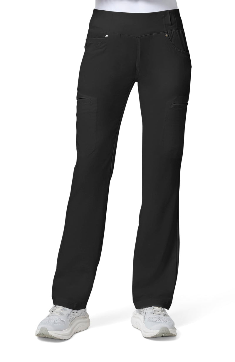 Cherokee Scrubs for Women Mid Rise Straight Leg Scrub Pants For Women Pull-on Bottoms with 6 Pockets & 360° Stretch - CK002 Medium Black