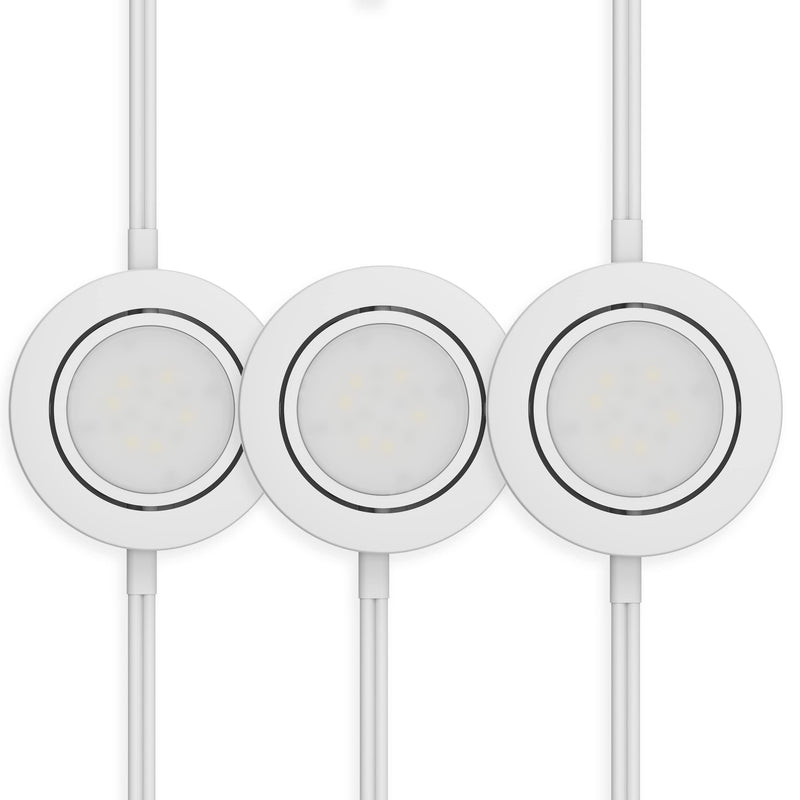 GETINLIGHT 2.75" Wide 2700K Swivel and Dimmable Wired LED Puck Lights Kit, Plug-in or Hardwired Installation, Recessed or Surface Mounted, White Finished, Set of 3, IN-0107-3 3-Pucks Kit