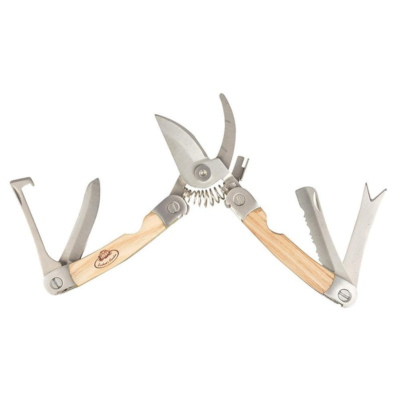 Esschert Design RFS Stainless Steel Garden Multi Tool Ash Wood Leather 2.9" x 0.9" x 5.5"