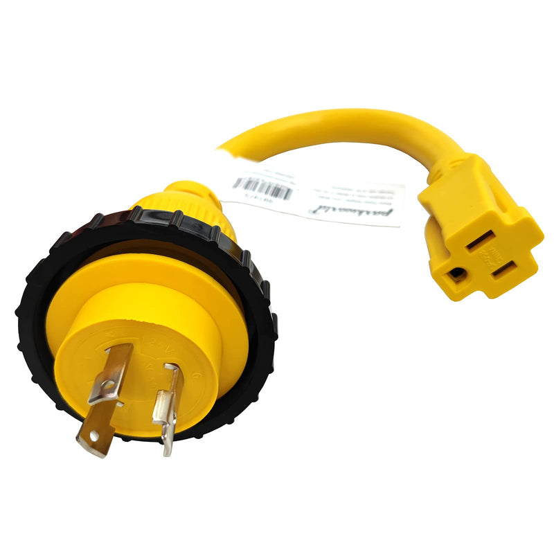 Parkworld 691975 RV Pigtail Shore power 30A Male L5-30P to 5-15R Female Dogbone Adapter Power Cord, Twist Lock L5-30 Plug to 5-15 Receptacle (1FT) 1FT